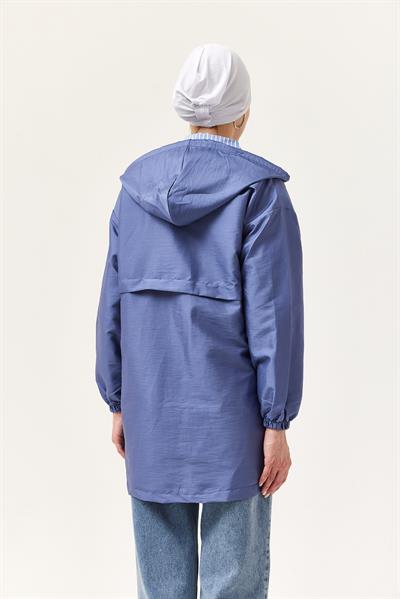 Çıtçıtlı Kapüşonlu Yağmurluk Mavi