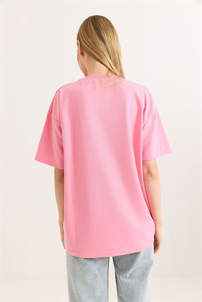 Baskılı Oversize Tshirt Pembe