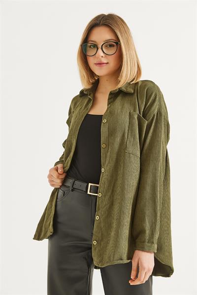 Oversize Fitilli Kadın Gömlek Haki