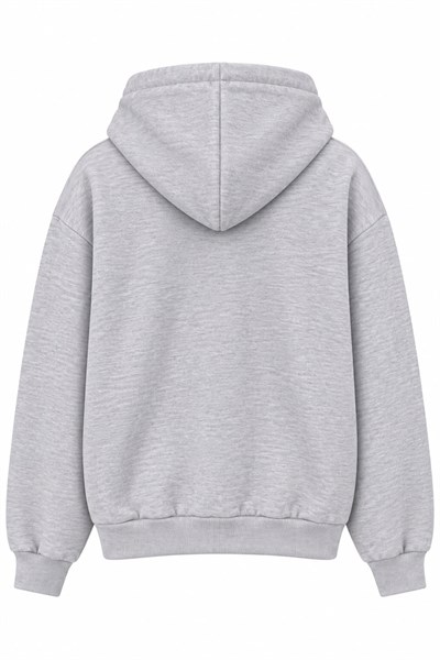 Kadın Baskılı Oversize Kapüşonlu Cep Detay Sweatshirt Gri