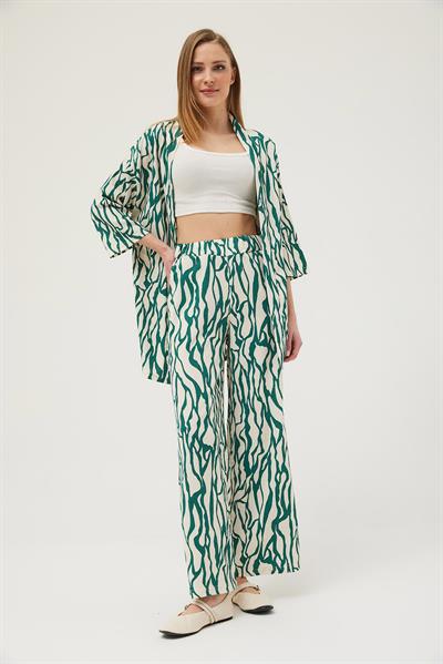 Kimono Pantolon Krinkıl Kadın İkili Takım Yeşil 