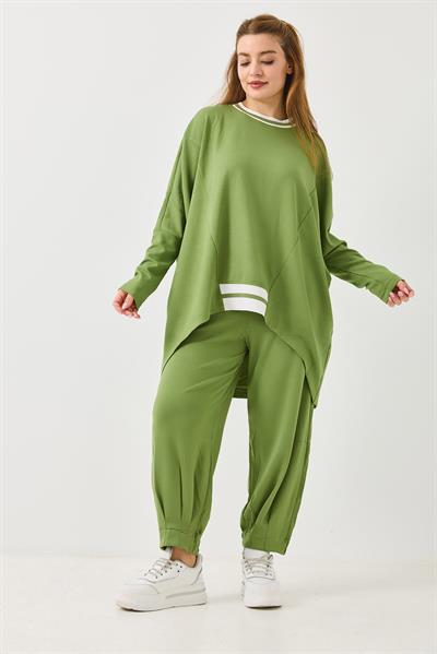 Kadın Beli Lastikli Dökümlü Model Oversize Eşofman Takım Yeşil
