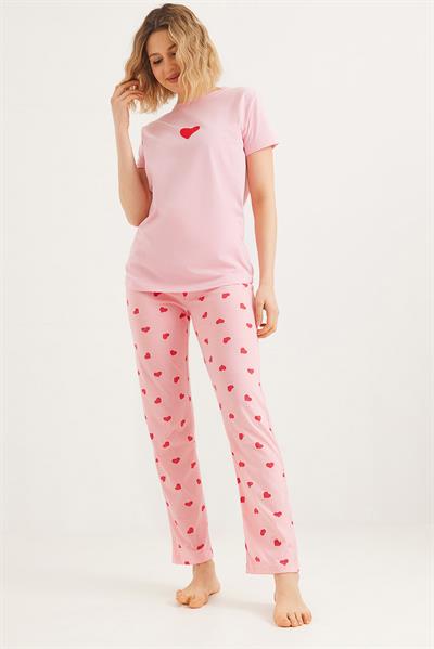 Baskılı Kısa Kol Pijama Takım Pembe
