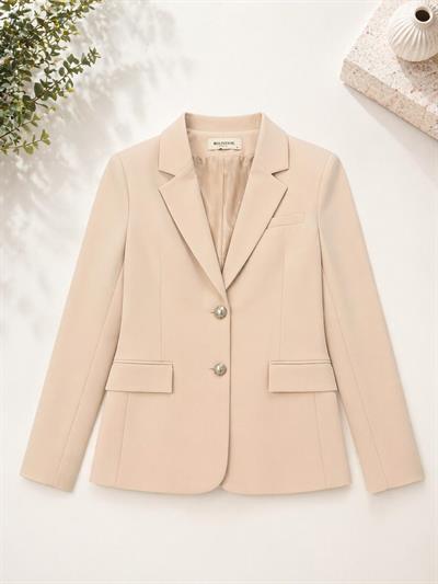 Kadın Oversize Düğmeli Blazer Ceket Bej