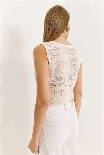 Kadın Arkası Dantel Detaylı Ekru Yelek 