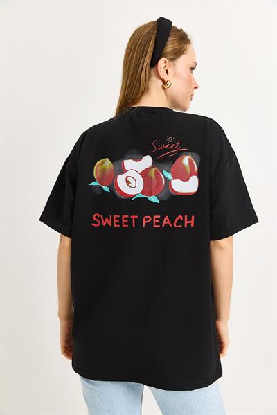 Sweet Peach Baskılı Tshirt Siyah