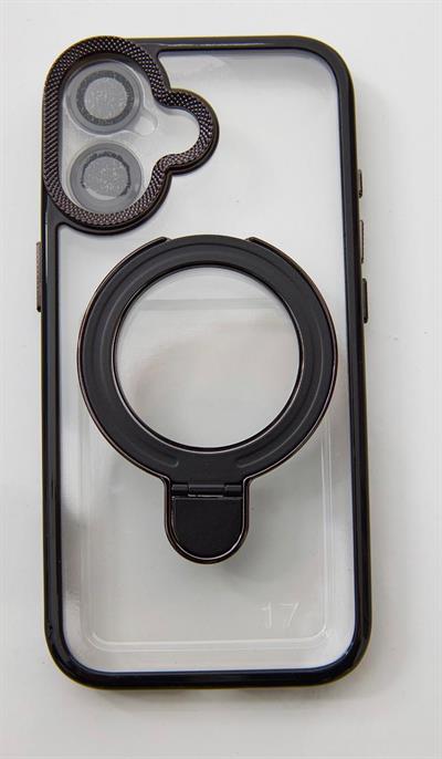 İphone 17 Uyumlu Magsafe Dönebilen Halkalı Kılıf Lens Korumalı Siyah