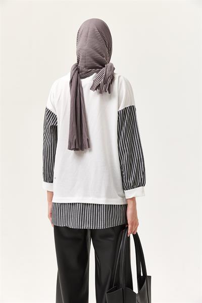 Gömlek Garnili Manşetli Füme