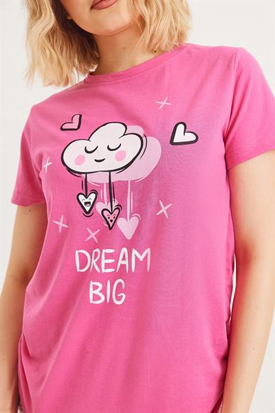 Baskılı Kısa Kol Pijama Takım Pembe