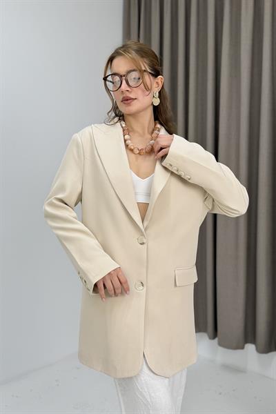 Kadın Oversize Kumaş Blazer Ceket Krem
