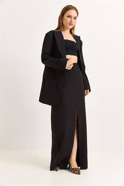 Yırtmaçlı Etek Oversize Ceket İkili Takım Siyah