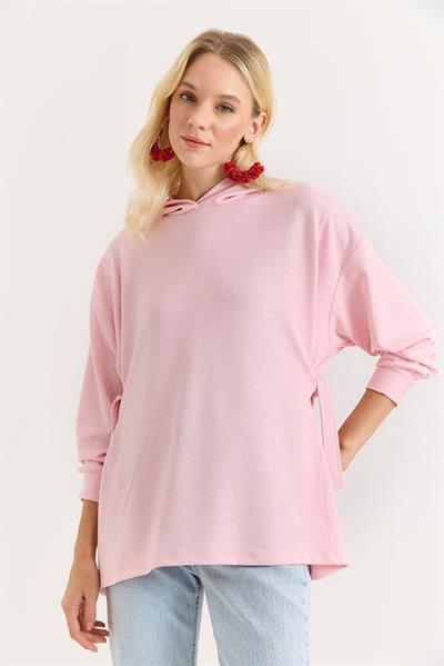 Kadın Yanları Bağlamalı Oversize Modal Tunik Pembe
