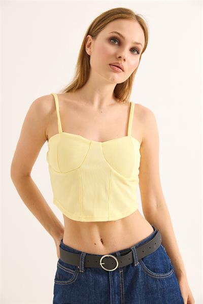 İp Askılı Örme Crop Bluz Sarı
