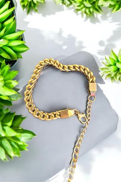 Altın Kaplama Kalın Zincir Bileklik Gold
