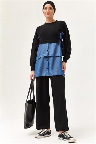 Kot Garnili Bağlamalı İkili Takım Siyah