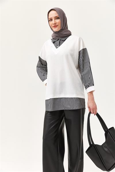 Gömlek Garnili Manşetli Füme