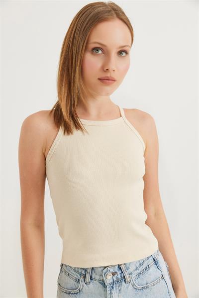 Askılı Kaşkorse Bluz Bej