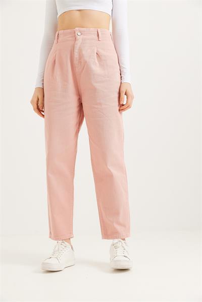 Yüksek Bel Bol Kesim Pantolon Pembe