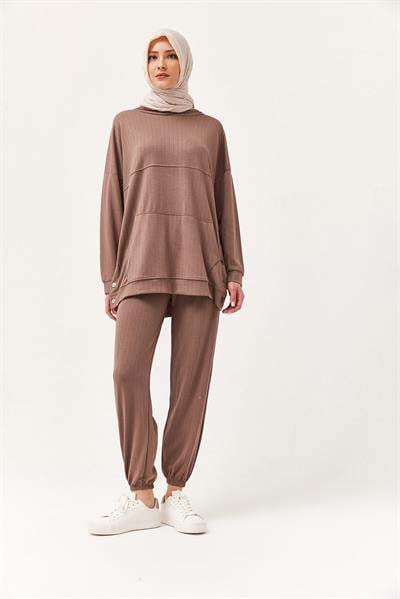 Çıtçıt Detay Kapüşonlu İkili Takım Kahverengi