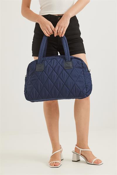 Kapitone Kumaş Cüzdanlı  El Ve Omuz Çantası Lacivert