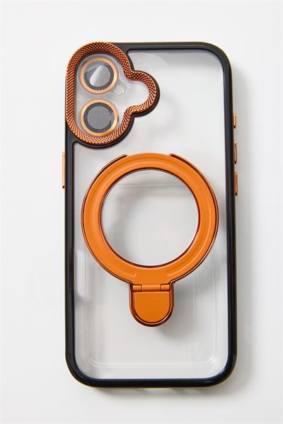 İphone 17 Uyumlu Magsafe Dönebilen Halkalı Kılıf Lens Korumalı Turuncu