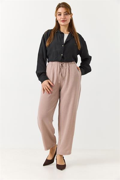 Kadın Beli Lastikli Rahat Kesim Salaş Pantolon Vizon