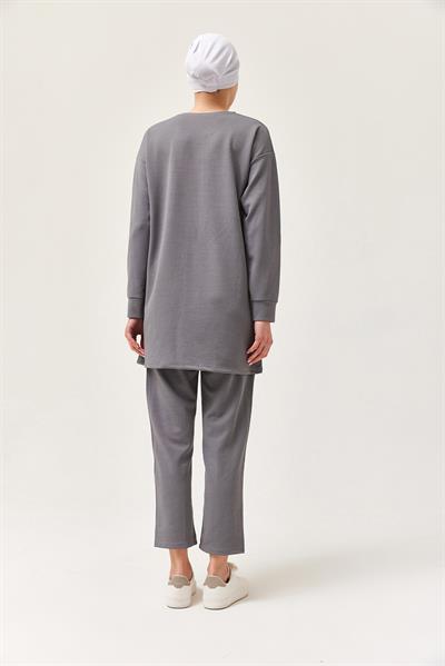 Kadın Çapraz Çizgili İkili Takım Gri