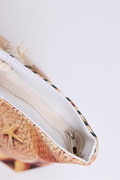 Renkli Desenli Kadın Plaj Çantası Vizon