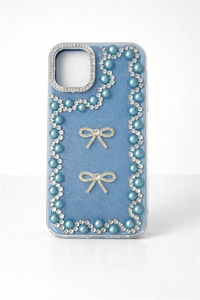 İphone 15 Pro Max Uyumlu Taş Detaylı Telefon Kılıfı Mavi