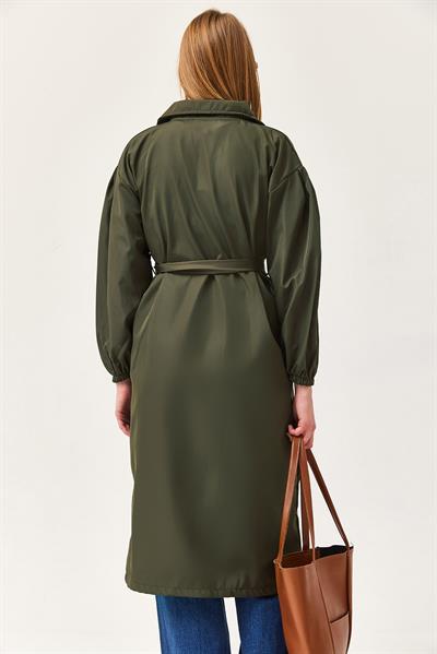 Bel Kuşaklı Oversize Trençkot Haki