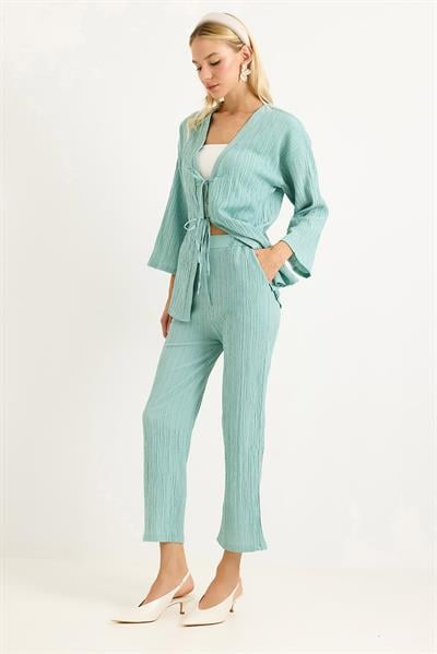 Kimonolu Pantalon Krınkıl Takım Yeşil
