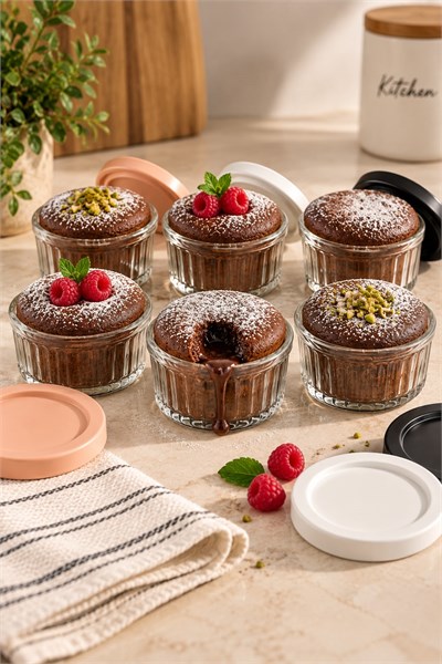 6 lı Kapaklı Sufle Kabı Üç Renkli