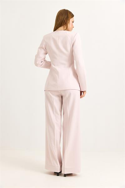 Astarlı Dokuma Blazer Ceketli Pembe Takım