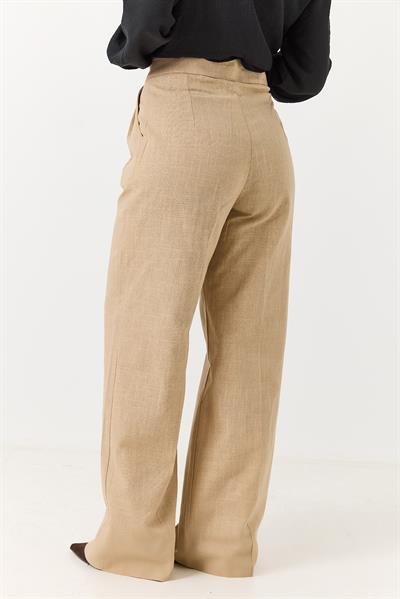 Kadın Yüksek Bel Rahat Kesim Palazzo Pantolon Bej