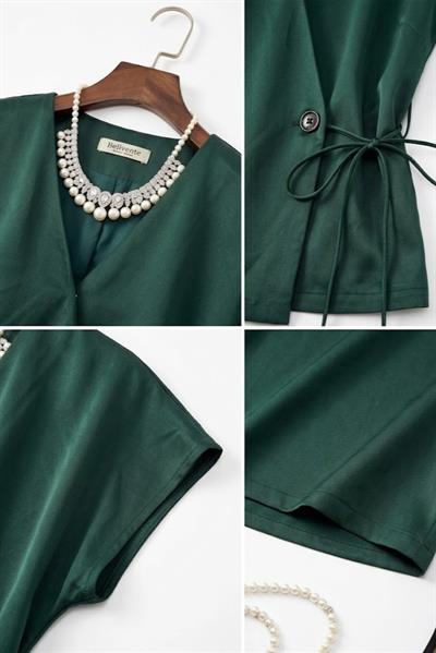 Kadın Çapraz Model Yandan Bağlamalı Tasarım Bluz Yeşil