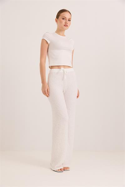 Bubble Örme Kumaş Rahat Kalıp Pantolon Beyaz