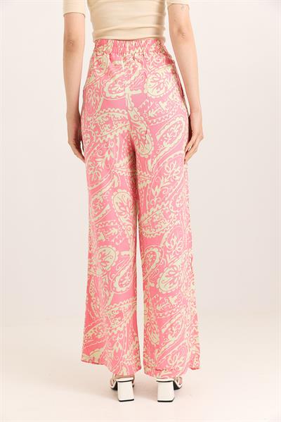 Bol Paça Beli Kalın Kemerli Pantolon Pembe