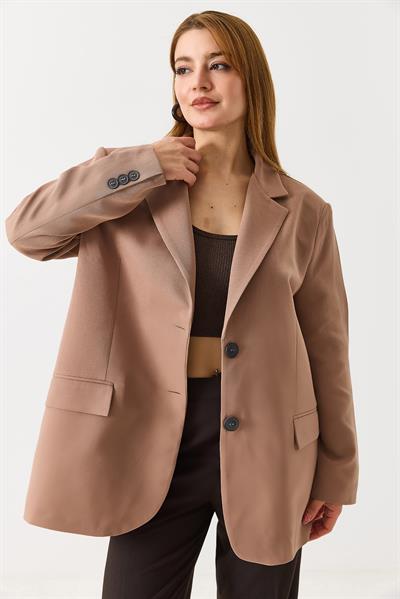 Kadın Oversize Çift Düğmeli Blazer Ceket Kahverengi