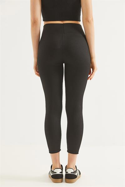 Yüksek Bel Fitilli Toparlayıcı Tayt Siyah