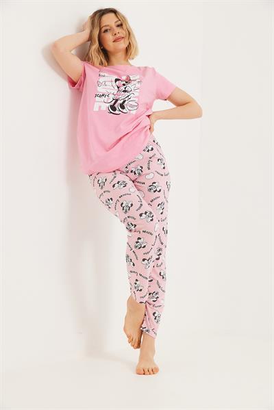 Baskılı Kısa Kol Pijama Takım Pembe