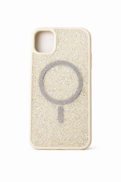 İphone 12 Uyumlu Parlak ve Taşlı Kart Bölümlü Kılıf Beyaz