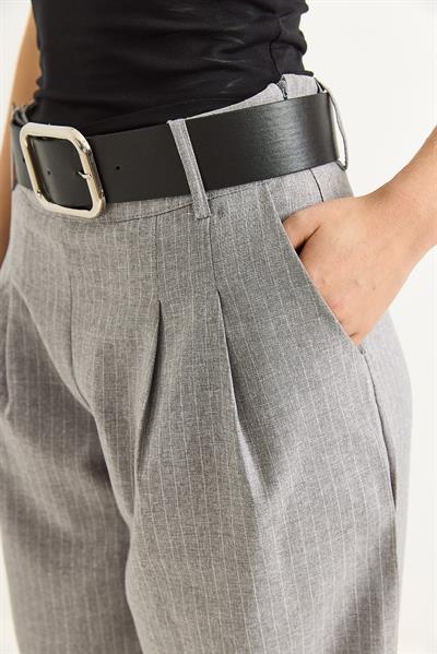 Keten Karışımlı Palazzo Pantolon Gri