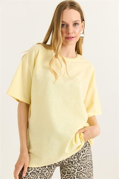 Oversize Yumuşak Dokulu Salaş T-Shirt Sarı