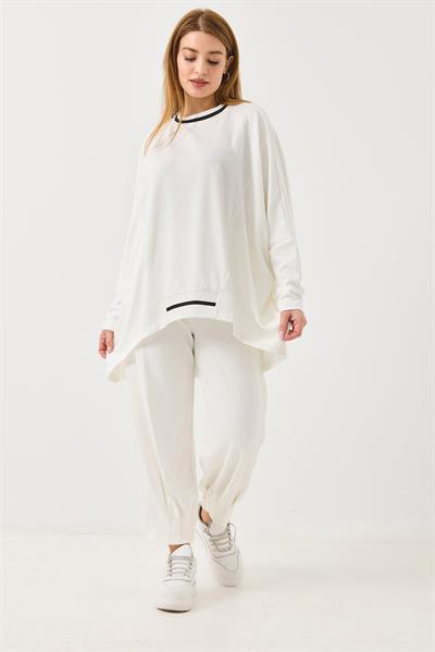 Kadın Beli Lastikli Dökümlü Model Oversize Eşofman Takım Beyaz
