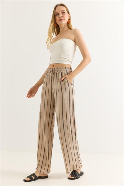 Bürümcük Çizgili Rahat Kesim Pantalon Vizon