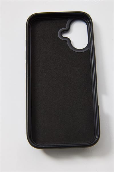 İphone 16 Plus Uyumlu Charmlı ve Harfli Deri Kılıf Siyah