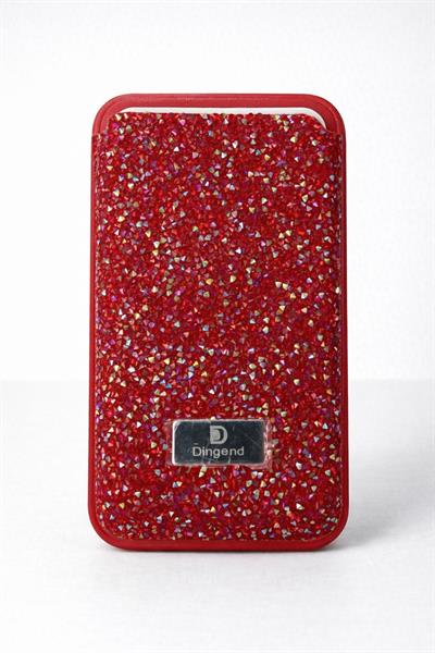 İphone 16 Pro Max Uyumlu Parlak ve Taşlı Kart Bölümlü Kılıf Kırmızı