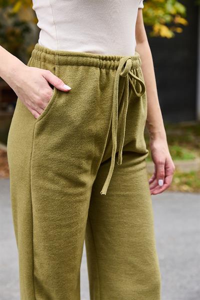 Kadın Selanik Yüksel Bel Esnek ve Dökümlü Triko Pantalon Yeşil