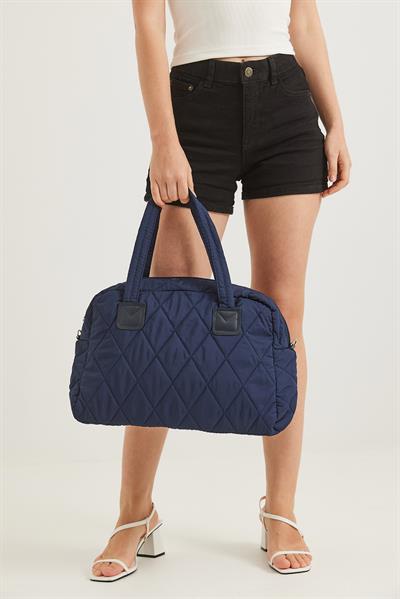 Kapitone Kumaş Cüzdanlı  El Ve Omuz Çantası Lacivert