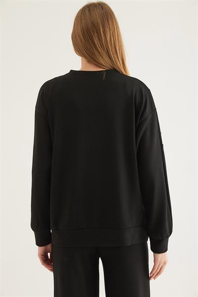 Taş Detaylı Modal Sweatshirt Siyah